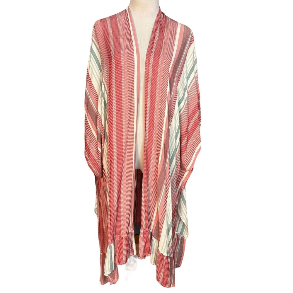 True Craft Womens Kimono Cardigan S/M Multi Striped Open Front Boho NEW